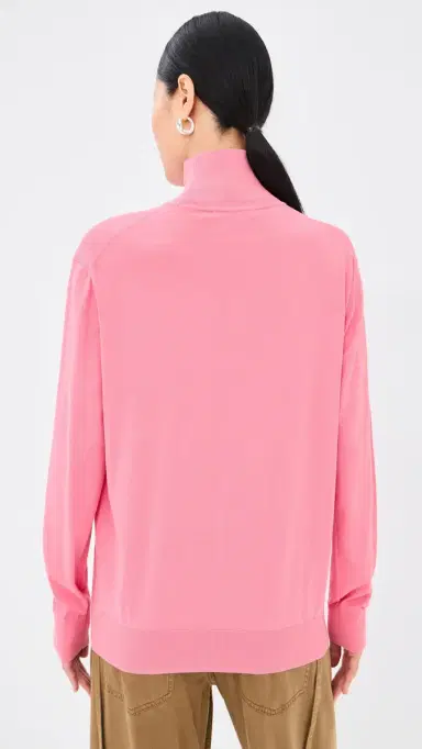 Tibi Super Fine Gauge Perfect Turtleneck Pullover Bubble Gum Pink | Thumbnail 3