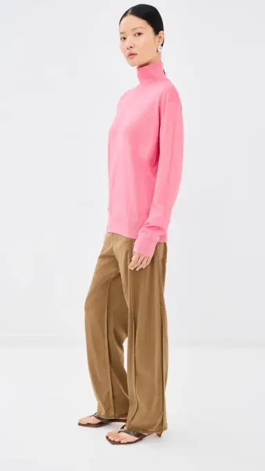 Tibi Super Fine Gauge Perfect Turtleneck Pullover Bubble Gum Pink | Thumbnail 4