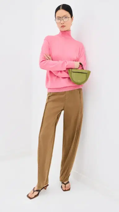 Tibi Super Fine Gauge Perfect Turtleneck Pullover Bubble Gum Pink | Thumbnail 5