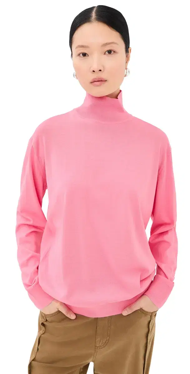 Tibi uper Fine Gauge Perfect Turtleneck Pullover Bubble Gum Pink