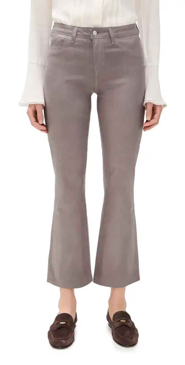 L'AGENCE Kendra Crop Flare Jeans Driftwood Coated