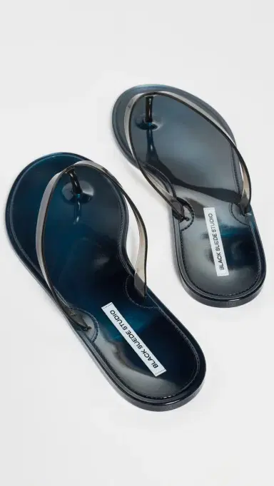 Black Suede Studio Crystal Jelly Flip Flops Navy/Black PVC 37 | Thumbnail 4