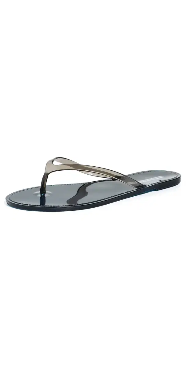Black Suede Studio Crystal Jelly Flip Flops Navy/Black PVC