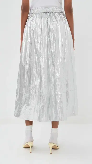 Tibi Silver Metallic Nylon Pull On Full Skirt Silver | Thumbnail 3 Tibi Silver Metallic Nylon Pull On Full Skirt Silver | Thumbnail 3