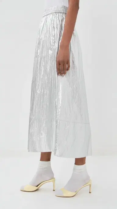 Tibi Silver Metallic Nylon Pull On Full Skirt Silver | Thumbnail 4 Tibi Silver Metallic Nylon Pull On Full Skirt Silver | Thumbnail 4