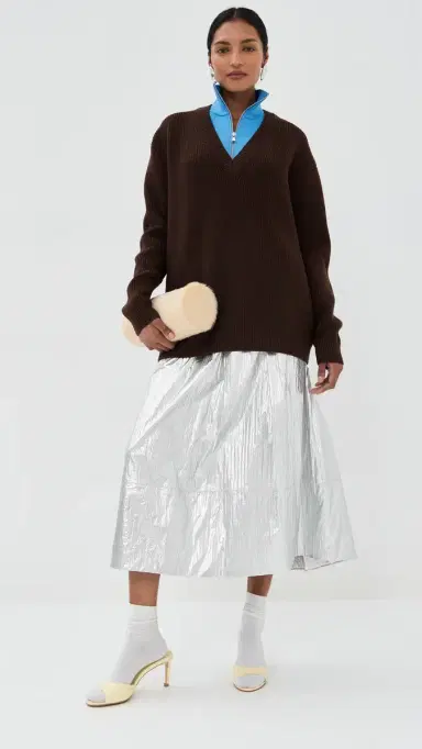 Tibi Silver Metallic Nylon Pull On Full Skirt Silver | Thumbnail 5 Tibi Silver Metallic Nylon Pull On Full Skirt Silver | Thumbnail 5