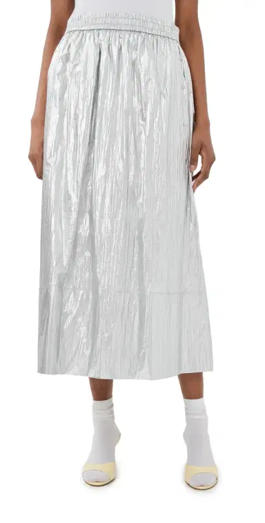 Tibi Silver Metallic Nylon Pull On Full Skirt Silver | Thumbnail 1 Tibi Silver Metallic Nylon Pull On Full Skirt Silver | Thumbnail 1