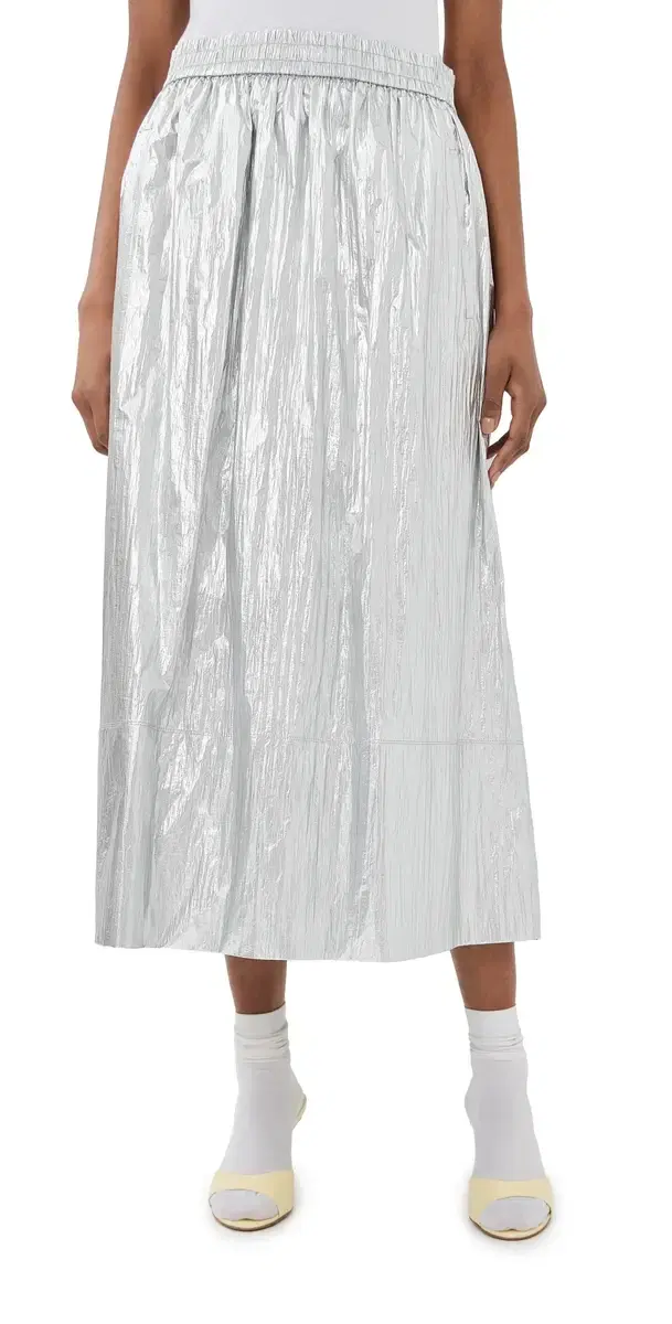 Silver Metallic Nylon Pull On Full Skirt Silver
