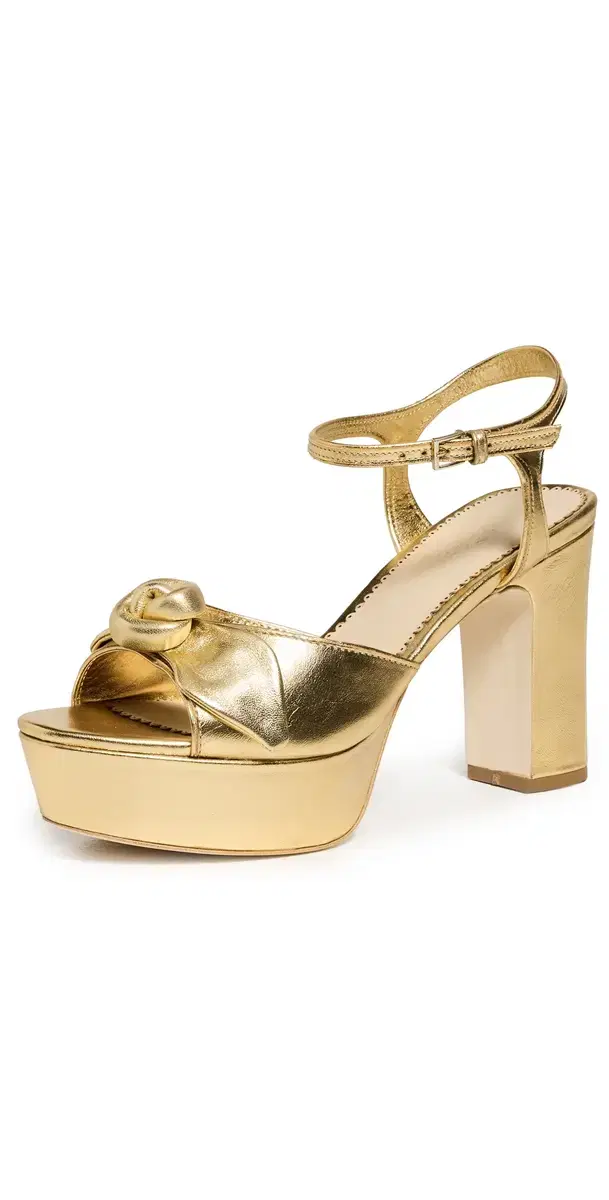 Arianna Knotted Rose Metallic Platform Sandals Gold