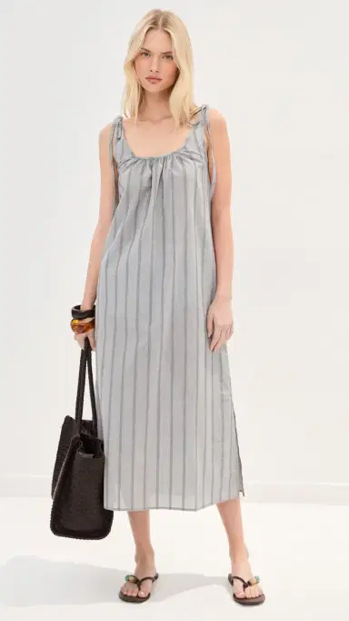 LE BOP Skylar Poplin Maxi Dress Grey Shadow Stripe S | Thumbnail 2 LE BOP Skylar Poplin Maxi Dress Grey Shadow Stripe S | Thumbnail 2