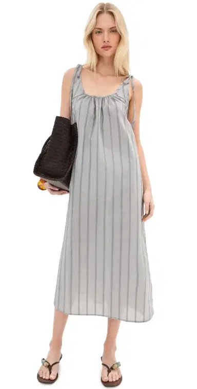 LE BOP Skylar Poplin Maxi Dress Grey Shadow Stripe S | Thumbnail 1 LE BOP Skylar Poplin Maxi Dress Grey Shadow Stripe S | Thumbnail 1