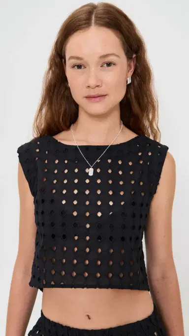LE BOP Eyelet Odette Cropped Top Black | Thumbnail 2