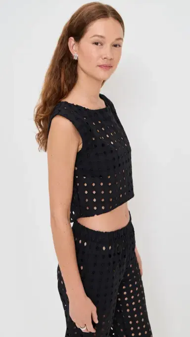 LE BOP Eyelet Odette Cropped Top Black | Thumbnail 4