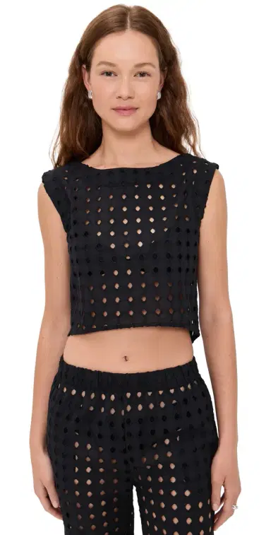 LE BOP Eyelet Odette Cropped Top Black | Thumbnail 1