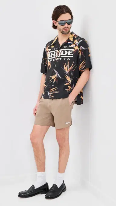 Rhude Classic Logo Twill Shorts 6 Khaki/White | Thumbnail 5