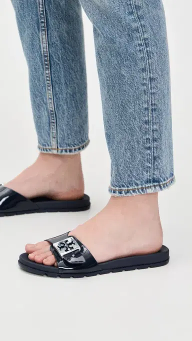 Tory Burch Buckle Slides New Navy/Silver | Thumbnail 3