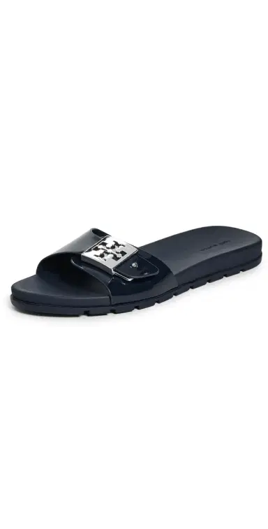 Tory Burch Buckle Slides New Navy/Silver | Thumbnail 1