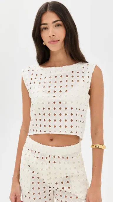 LE BOP Eyelet Odette Cropped Top Ivory M | Thumbnail 2 LE BOP Eyelet Odette Cropped Top Ivory M | Thumbnail 2