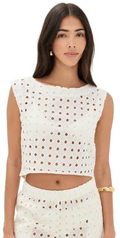 LE BOP Eyelet Odette Cropped Top Ivory M | Thumbnail 1 LE BOP Eyelet Odette Cropped Top Ivory M | Thumbnail 1