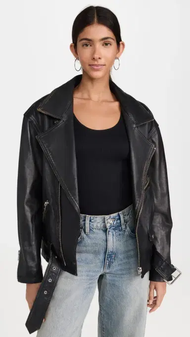 IRO Dylan Leather Biker Jacket Black Beige 36 | Thumbnail 2