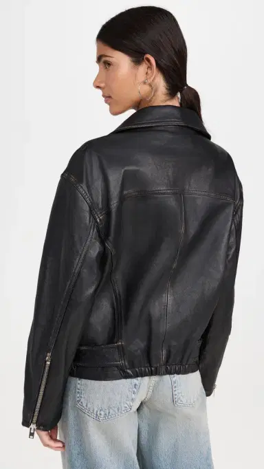 IRO Dylan Leather Biker Jacket Black Beige 36 | Thumbnail 3
