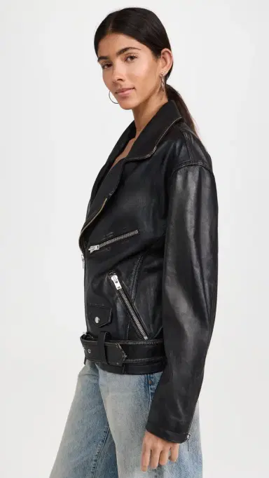 IRO Dylan Leather Biker Jacket Black Beige 36 | Thumbnail 4