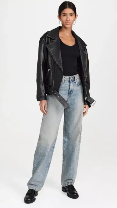 IRO Dylan Leather Biker Jacket Black Beige 36 | Thumbnail 5