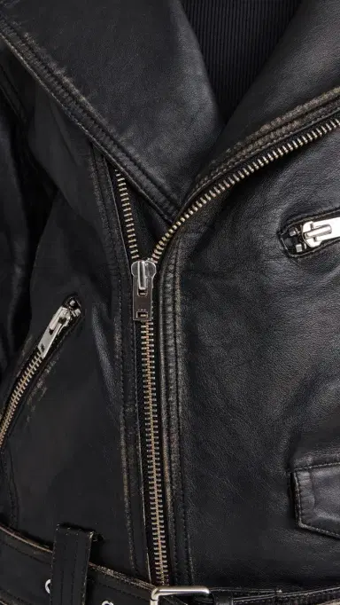 IRO Dylan Leather Biker Jacket Black Beige 36 | Thumbnail 6