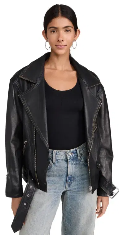 IRO Dylan Leather Biker Jacket Black Beige 36 | Thumbnail 1