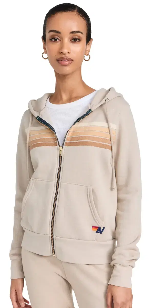 5 Stripe Zip Hoodie Sand/Tan