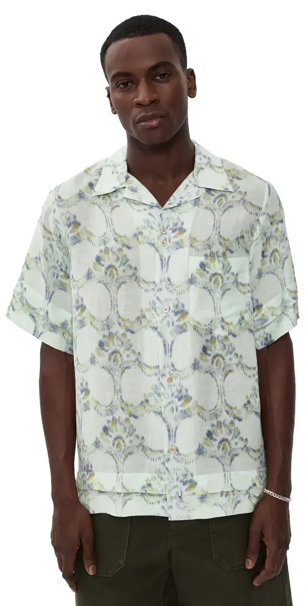 Wales Bonner Lotus Bowling Shirt Pale Teal/Olive/Lavender