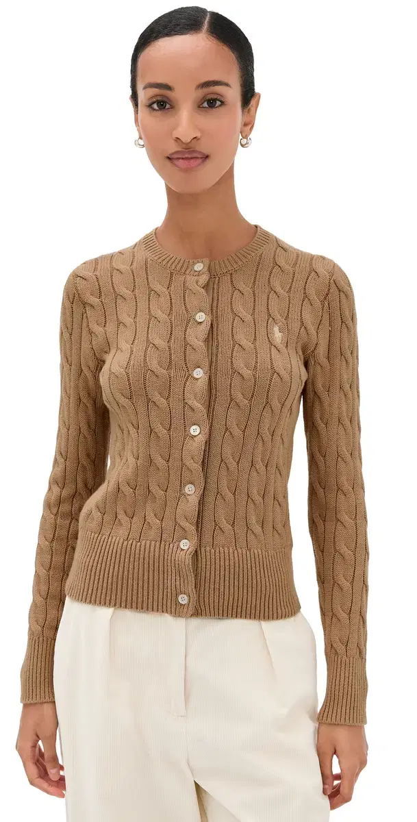 Cotton Cable Long leeve Cardigan Vintage Khaki