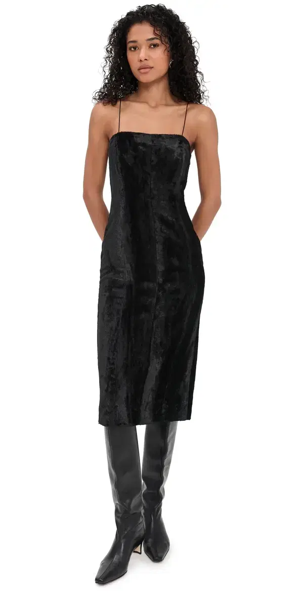 Faux Ponyhair Midi Dress Black
