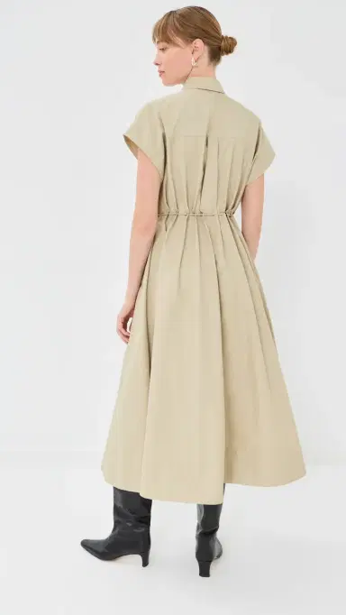 Brandon Maxwell The Blake Short Sleeve Shirt Dress with Eyelet Waist Dune 4 | Thumbnail 3