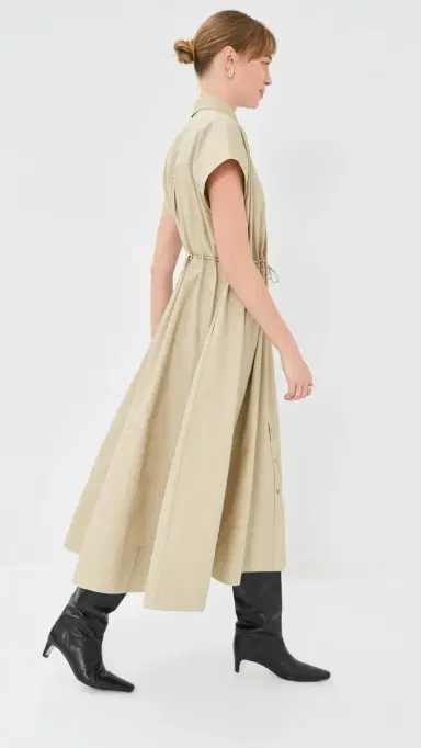 Brandon Maxwell The Blake Short Sleeve Shirt Dress with Eyelet Waist Dune 4 | Thumbnail 4