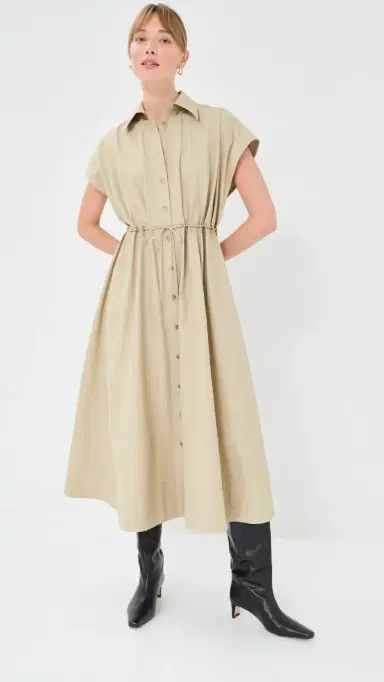 Brandon Maxwell The Blake Short Sleeve Shirt Dress with Eyelet Waist Dune 4 | Thumbnail 5