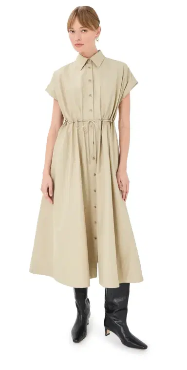 Brandon Maxwell The Blake Short Sleeve Shirt Dress with Eyelet Waist Dune 4 | Thumbnail 1