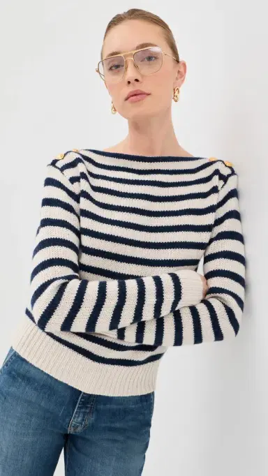 Nili Lotan Tandy Cashmere Sweater /arine Stripe | Thumbnail 2 Nili Lotan Tandy Cashmere Sweater /arine Stripe | Thumbnail 2