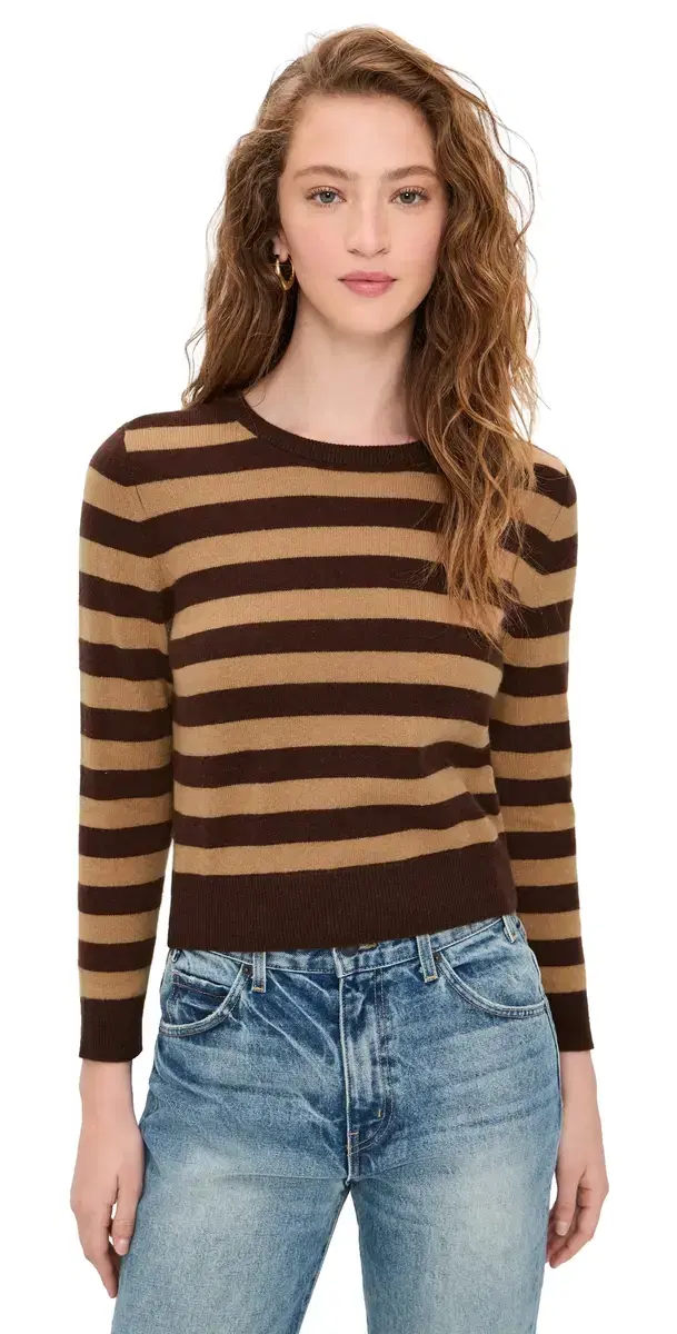 Carolann Cashmere triped hrunken Crewneck Pullover Dark Chocolate/Praline Carolann Cashmere triped hrunken Crewneck Pullover Dark Chocolate/Praline