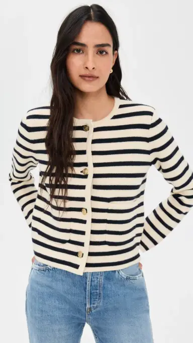 Alex Mill Paris Sweater Jacket Cream/Navy L | Thumbnail 2