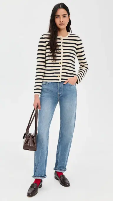 Alex Mill Paris Sweater Jacket Cream/Navy L | Thumbnail 5