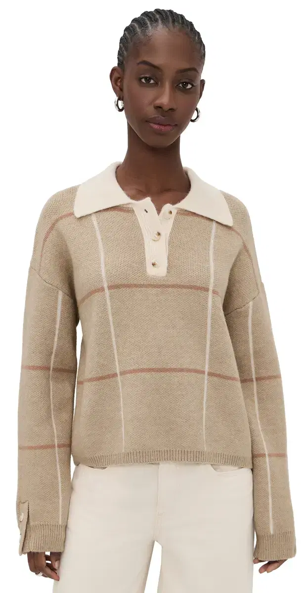 Checked Polo Sweater Beige
