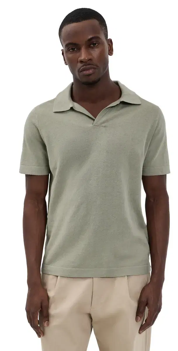Ryan Johnny Collar Knit Polo Sage Green