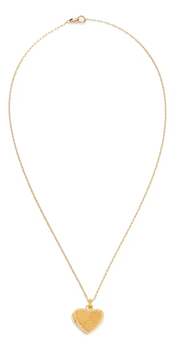 Etched Heart Locket Pendant Necklace Gold One Size