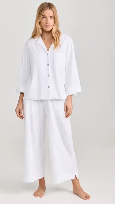 Petite Plume Luxe Pima White Wide eg Pajama Set White | Thumbnail 2 Petite Plume Luxe Pima White Wide eg Pajama Set White | Thumbnail 2