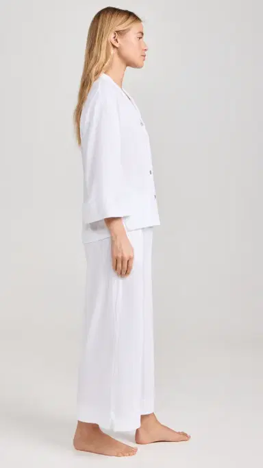 Petite Plume Luxe Pima White Wide eg Pajama Set White | Thumbnail 4 Petite Plume Luxe Pima White Wide eg Pajama Set White | Thumbnail 4