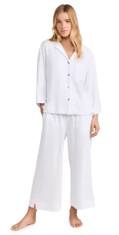 Petite Plume Luxe Pima White Wide eg Pajama Set White | Thumbnail 1 Petite Plume Luxe Pima White Wide eg Pajama Set White | Thumbnail 1