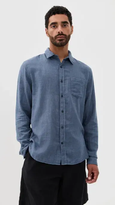 Vince Double Face Long Sleeve Shirt Chambray M | Thumbnail 2 Vince Double Face Long Sleeve Shirt Chambray M | Thumbnail 2