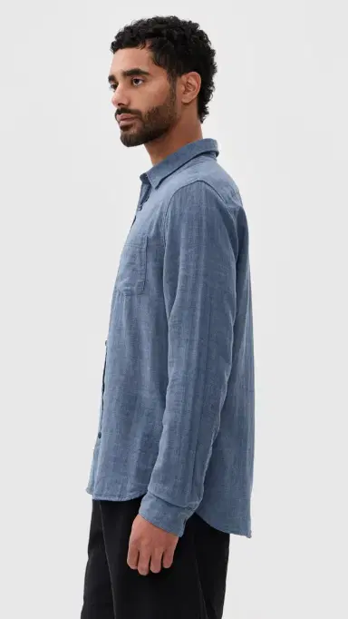 Vince Double Face Long Sleeve Shirt Chambray M | Thumbnail 4 Vince Double Face Long Sleeve Shirt Chambray M | Thumbnail 4