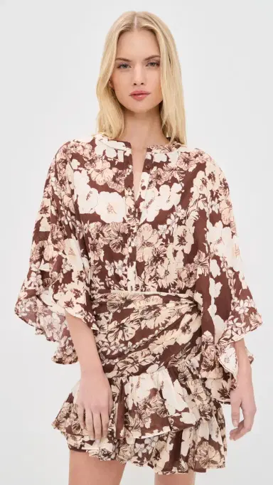 Coniglio Palm Beach Button Front Scarf Top Hibiscus Tropical Coconut One Size | Thumbnail 2 Coniglio Palm Beach Button Front Scarf Top Hibiscus Tropical Coconut One Size | Thumbnail 2